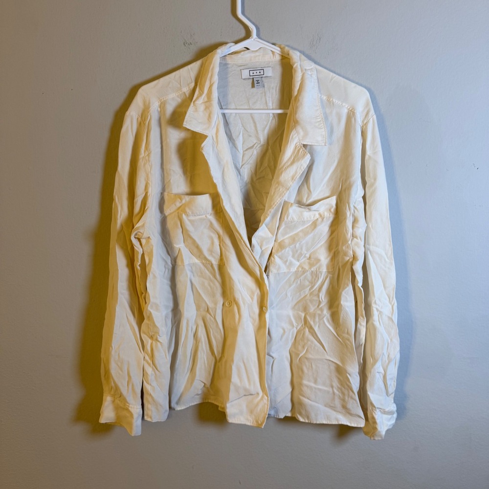 AYR Women Cream Double Breasted Pajama Style Button Down Shirt Large Off White